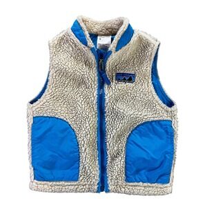 Patagonia Baby Fleece Vest Cream‎ Blue Toddler Size 3T Winter Warm